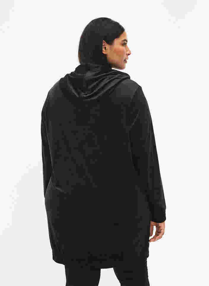 Velour sweatkjole med hætte, Black, Model image number 2