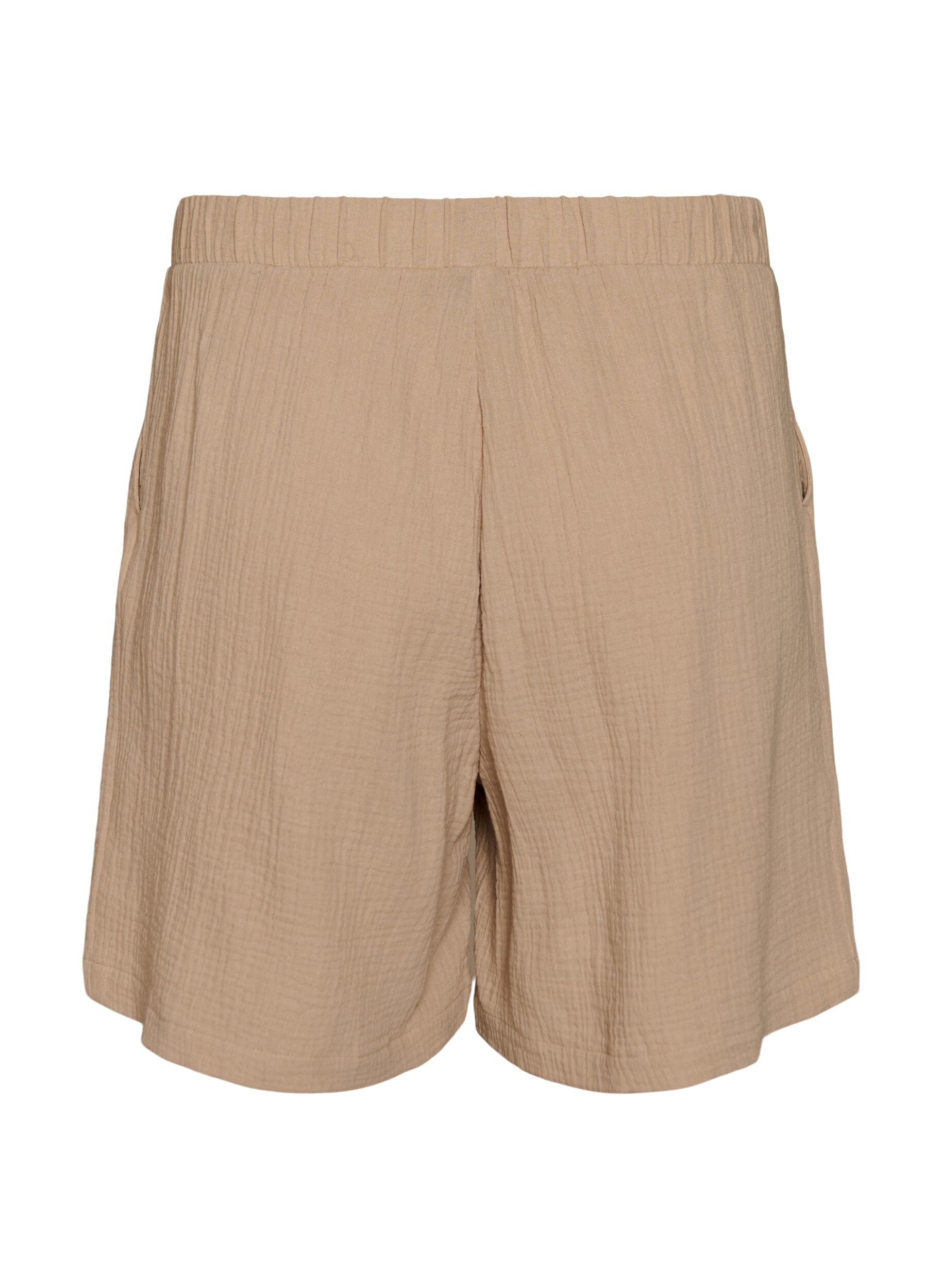 Zizzi Shorts i bomuldsmusselin med h&oslash;j talje, Beige, Packshot image number 1