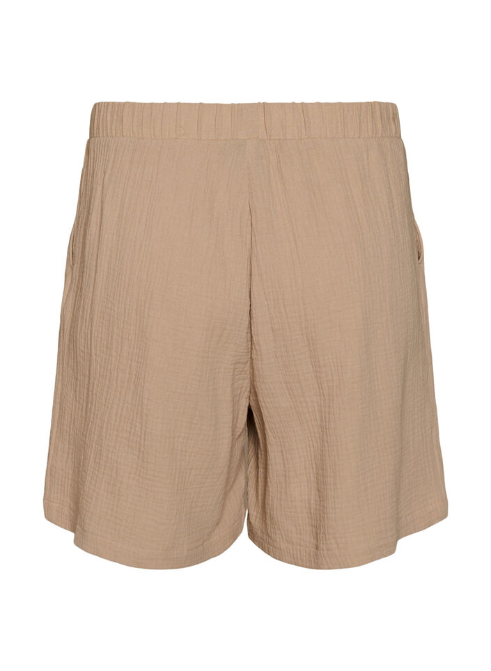 Shorts i bomuldsmusselin med h&oslash;j talje, Beige, Packshot image number 1