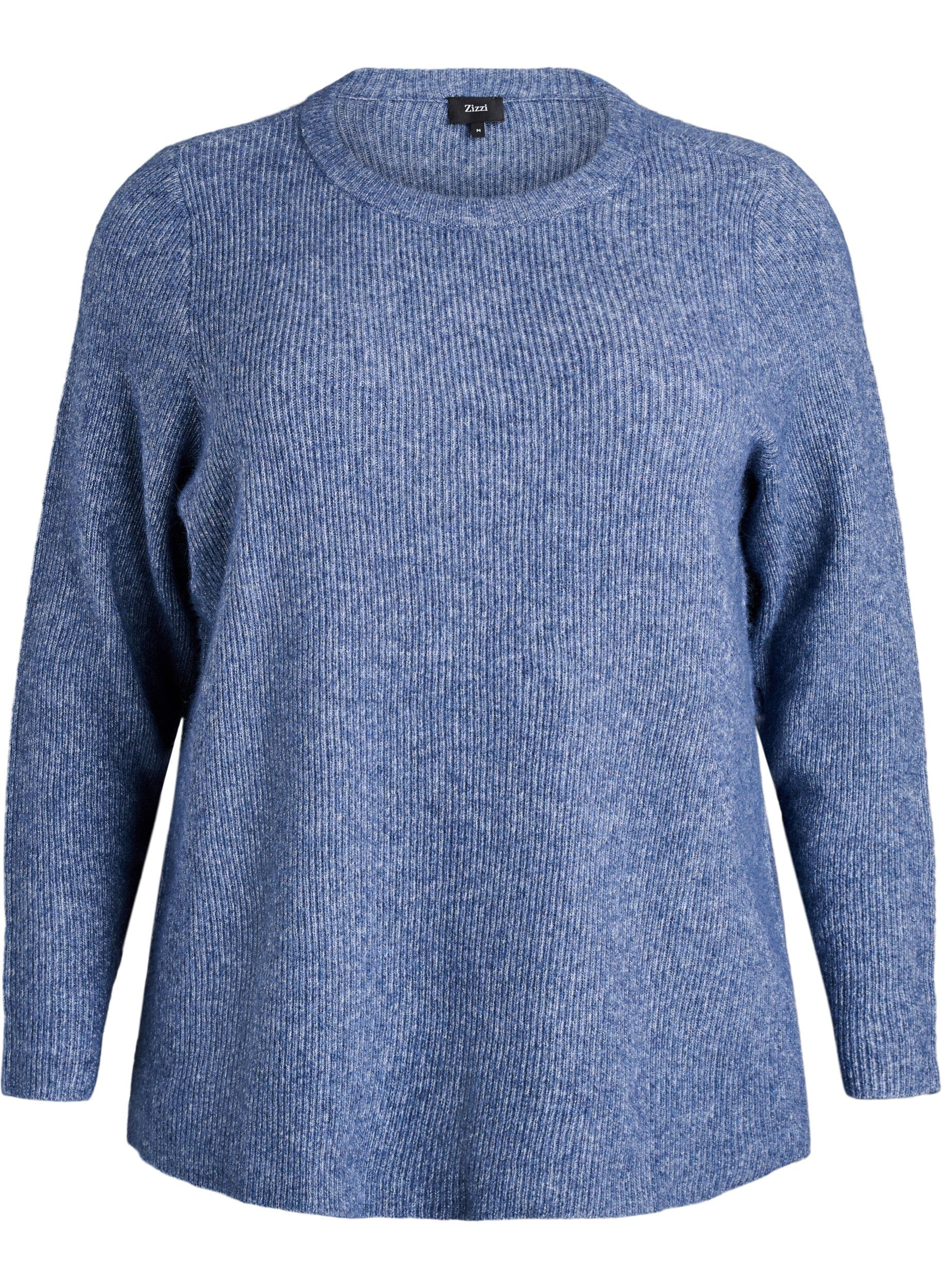Meleret strikbluse med rund hals