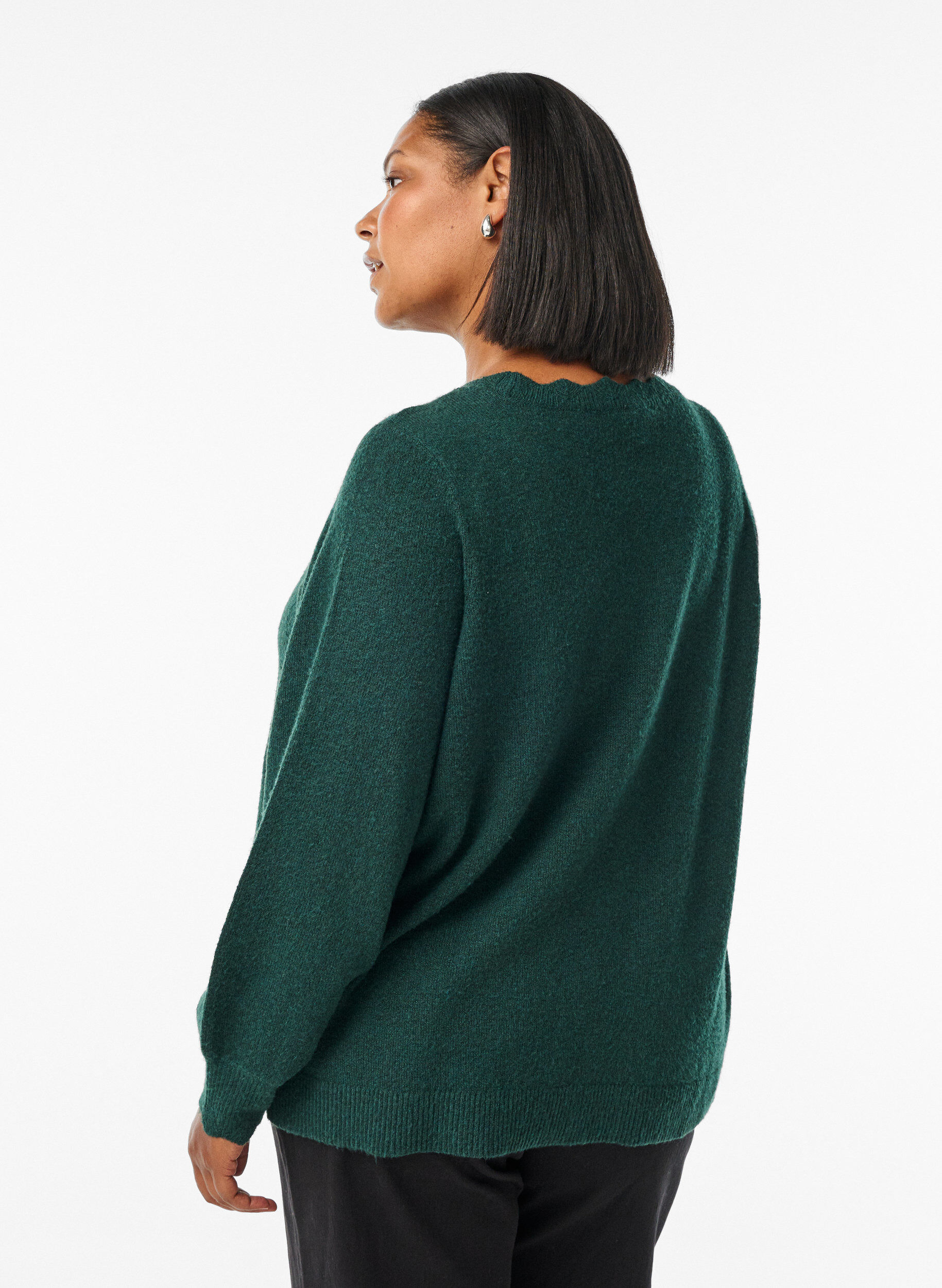 ZizziStrikbluse med b&oslash;lgekanter, Gr&oslash;n, Model image number 2