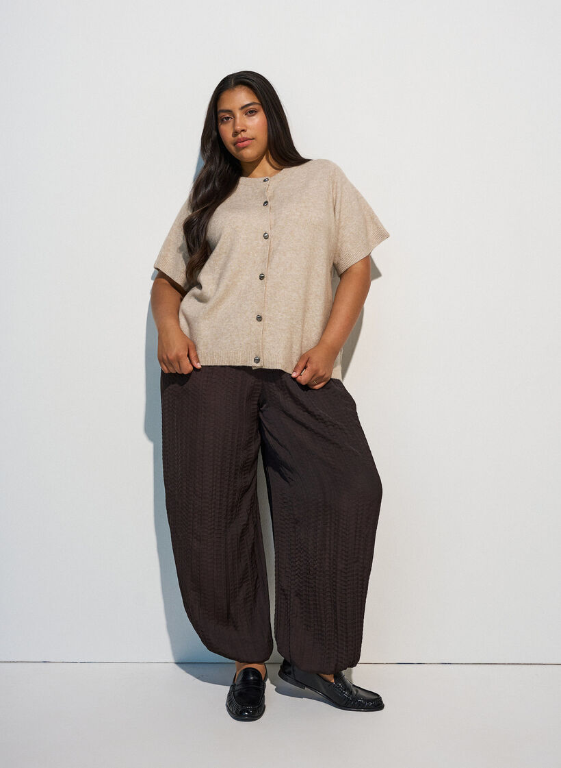 Strik cardigan med korte &aelig;rmer, Beige, Model image number 1