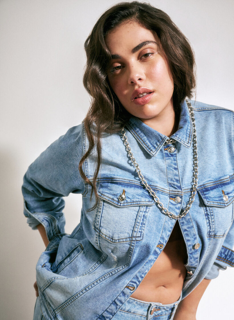 Kort denimjakke i bomuld, Light blue denim, Image image number 0