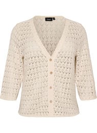 Strikket cardigan med hulm&oslash;nster og V-udsk&aelig;ring, Beige