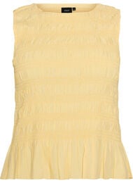 Smocktop med b&aring;dudsk&aelig;ring peplumkant, Gul