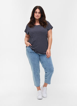 Bomulds t-shirt med striber, Blue Stripe, Model image number 3
