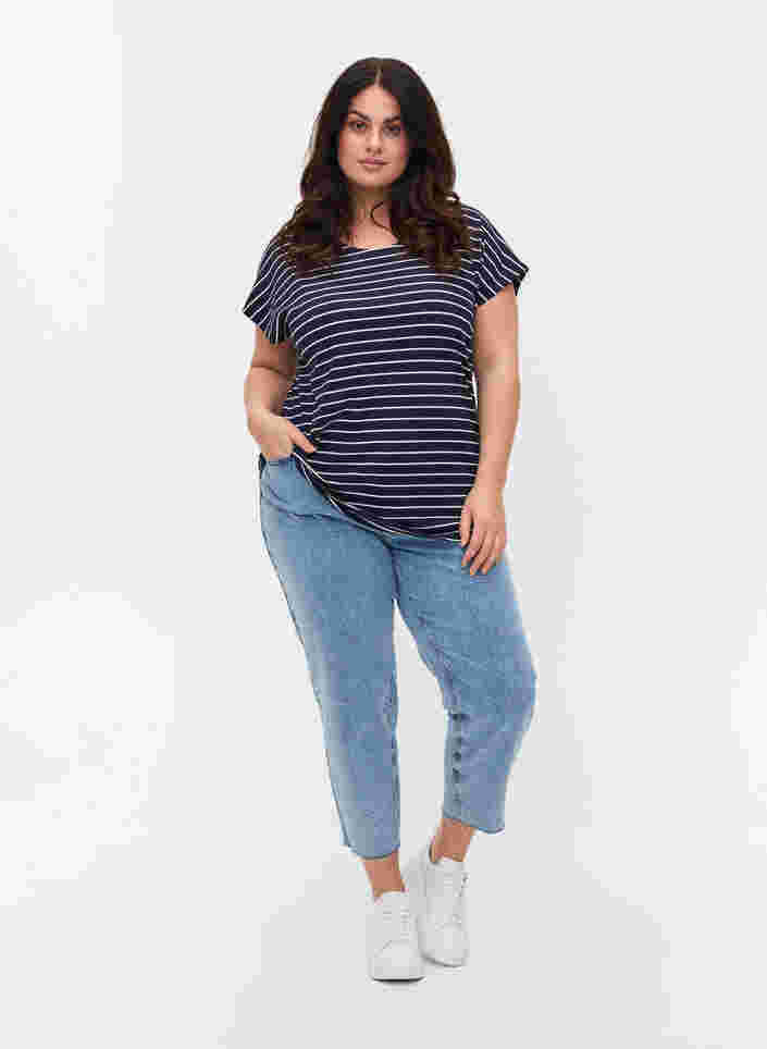 Bomulds t-shirt med striber, Blue Stripe, Model image number 3