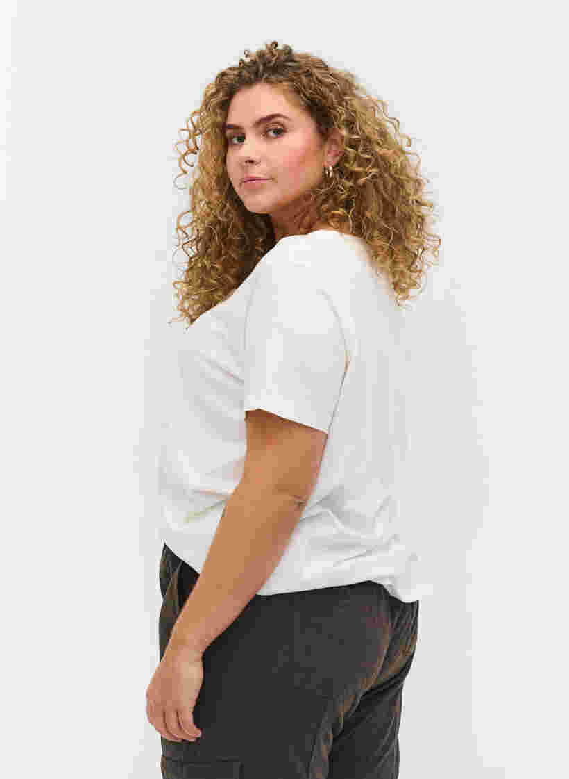 Økologisk bomulds t-shirt med snøredetalje, Warm Off-white, Model image number 1