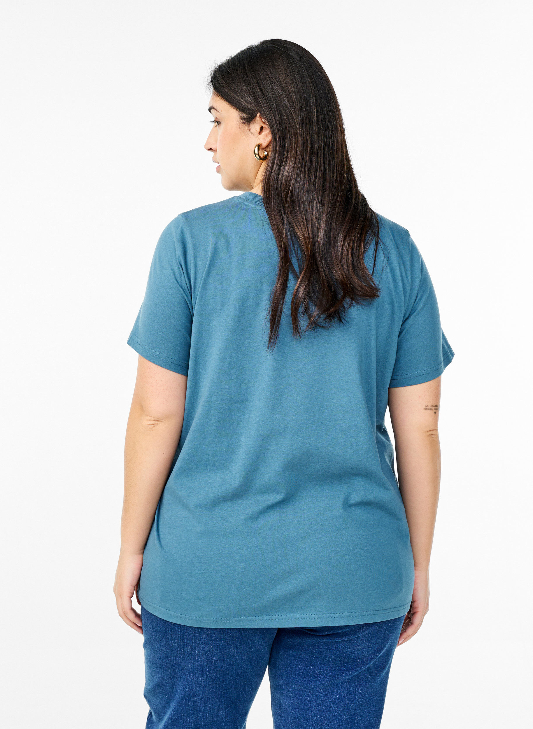 ZizziBasis t-shirt i bomuld med rund hals , Gr&aring;, Model image number 2