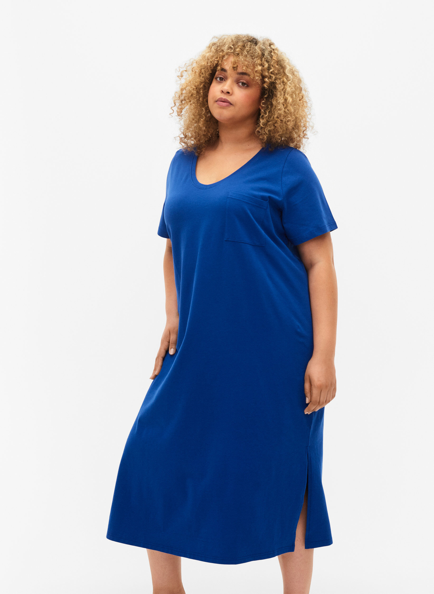 Zizzi Kort&aelig;rmet bomuldskjole med slids, Surf the web, Model image number 2