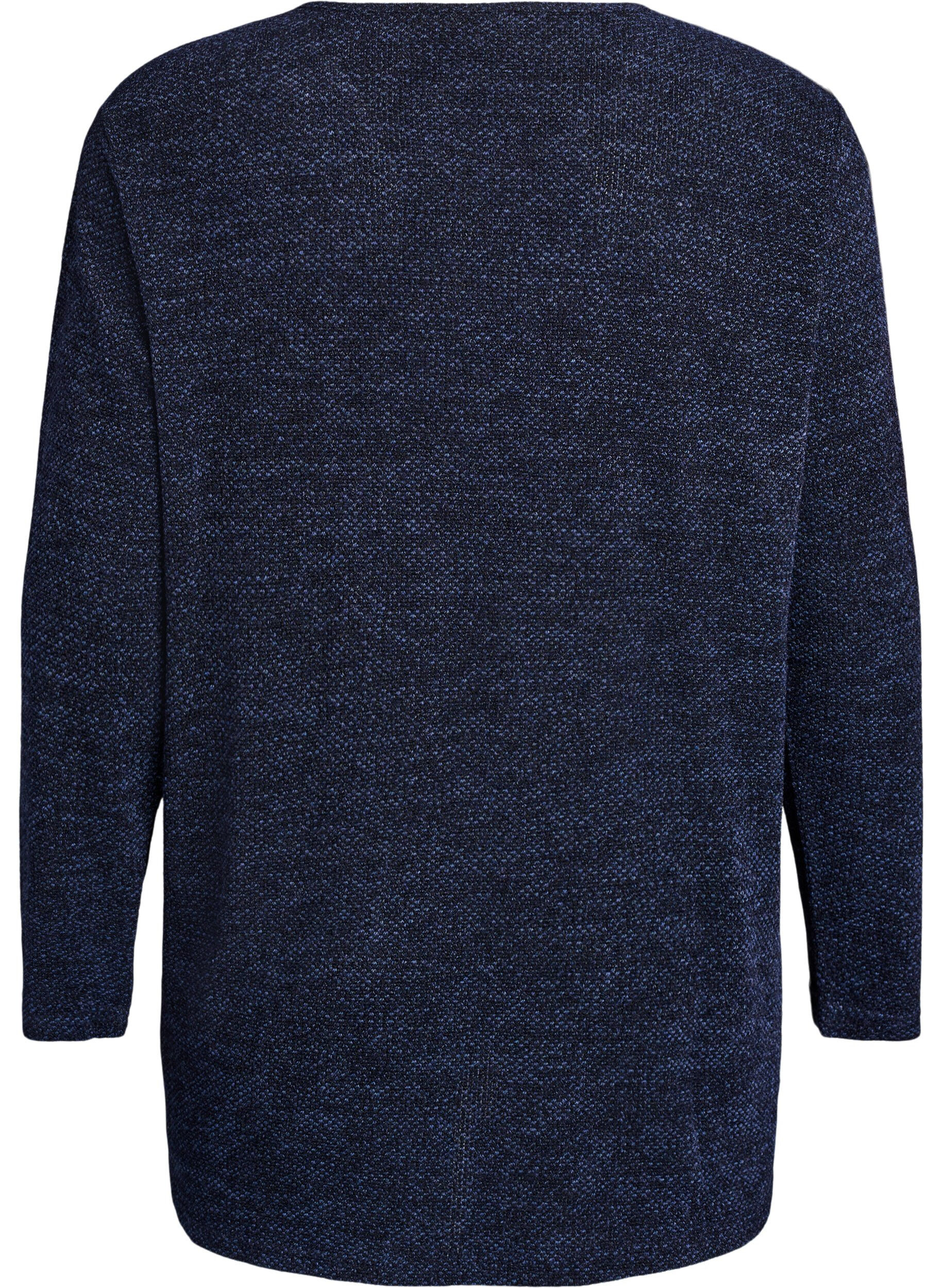 ZizziLang&aelig;rmet bluse med struktur, Bl&aring;, Packshot image number 1