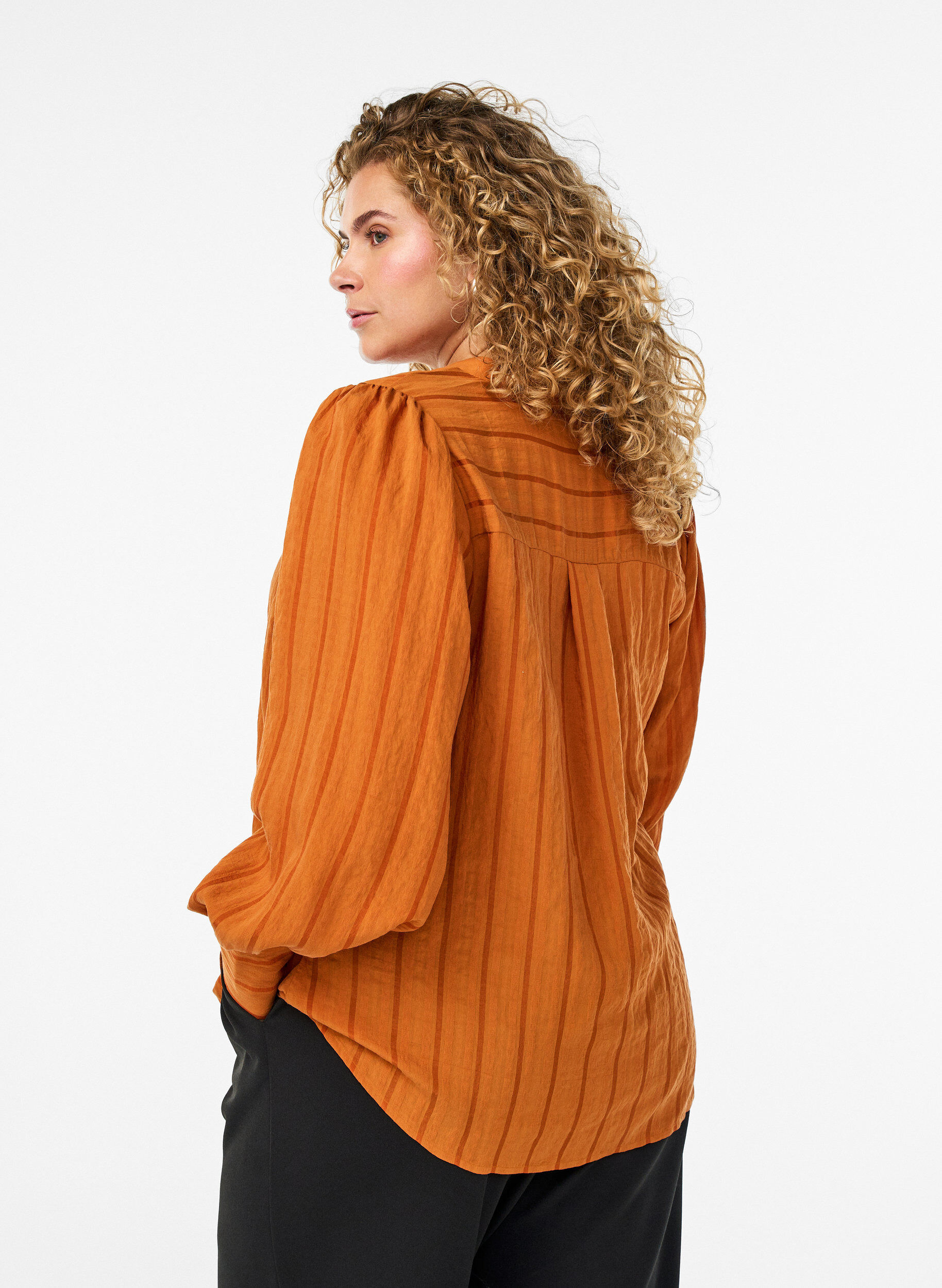 Zizzi Bluse med lodrette striber., Orange, Model image number 2