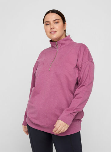 Meleret sweatshirt med lynlås, Grape Nectar Melange, Model image number 0