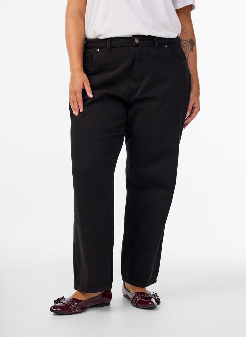 Løs jeans med høj talje, Sort, Model