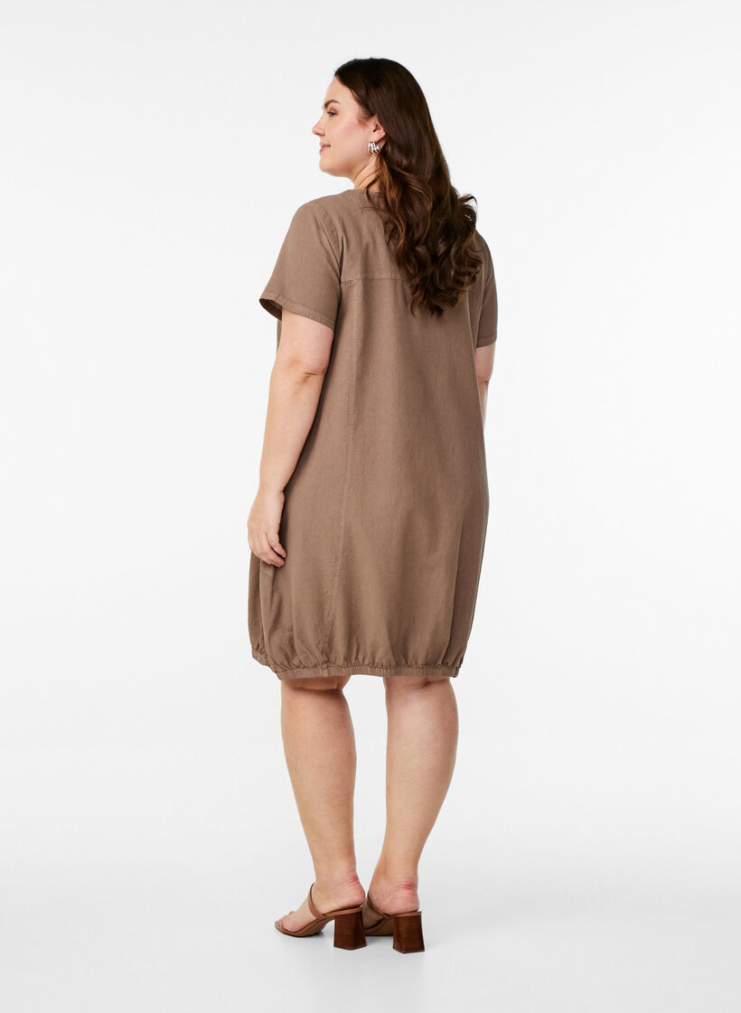 Kort&aelig;rmet kjole i bomuld, Brun, Model image number 2