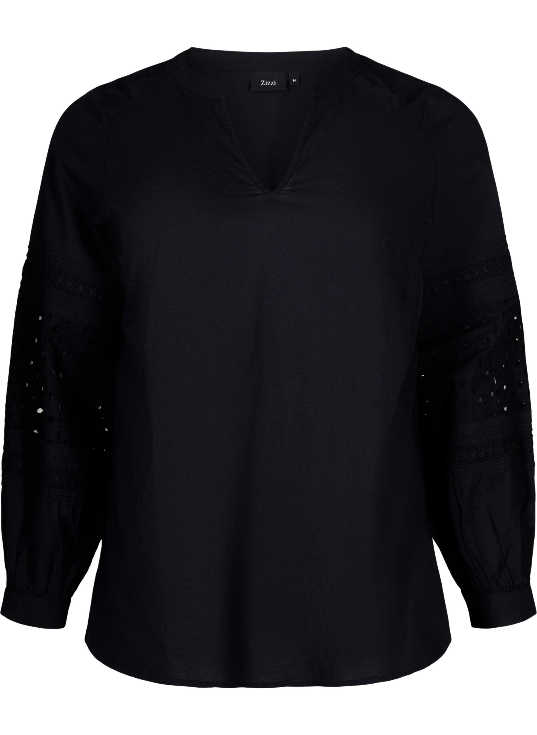 Zizzi Bluse med lange &aelig;rmer og dekorative detaljer, Black, Packshot image number 0