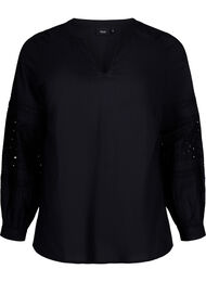Bluse med lange ærmer og dekorative detaljer, Black