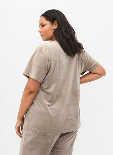 Kortærmet velour t-shirt, Taupe Gray, Model image number 1