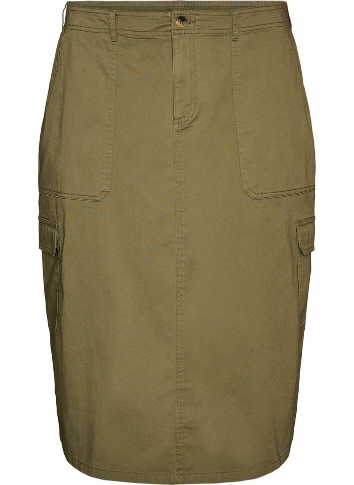Cargo nederdel i bomuld med slids bagp&aring;, Gr&oslash;n, Packshot image number 0