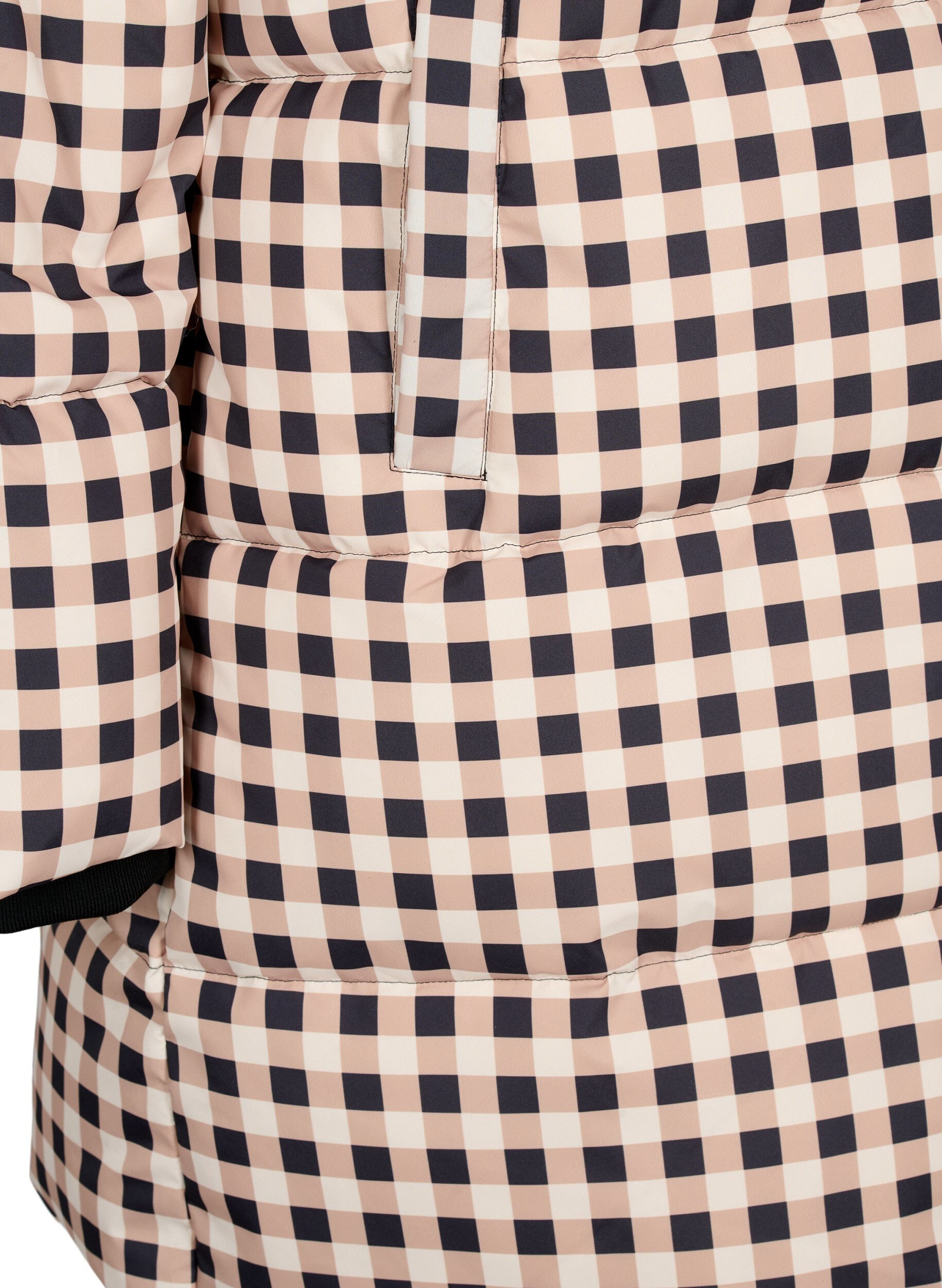 Zizzi Ternet puffer vinterjakke, Black w. Nomad Check, Packshot image number 3