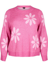 Strikbluse med blomster, Raspberry Rose Comb