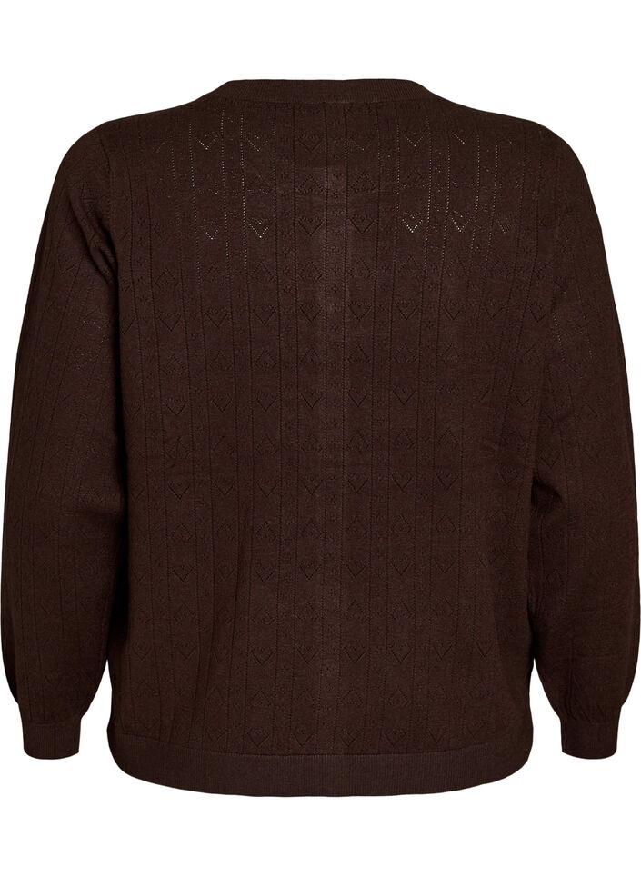 Strikket cardigan med hjertehulm&oslash;nster, Brun, Packshot image number 1
