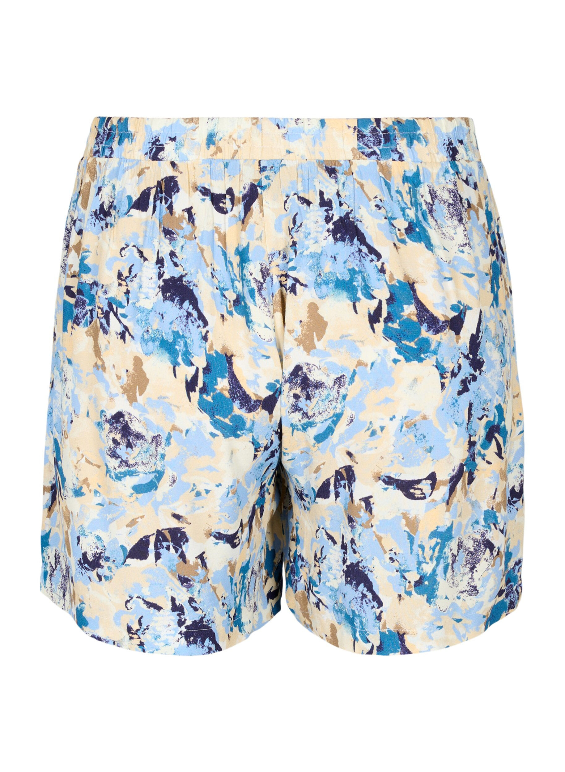 Zizzi L&oslash;stsiddende shorts i viskose, Blue Graphic AOP, Packshot image number 1