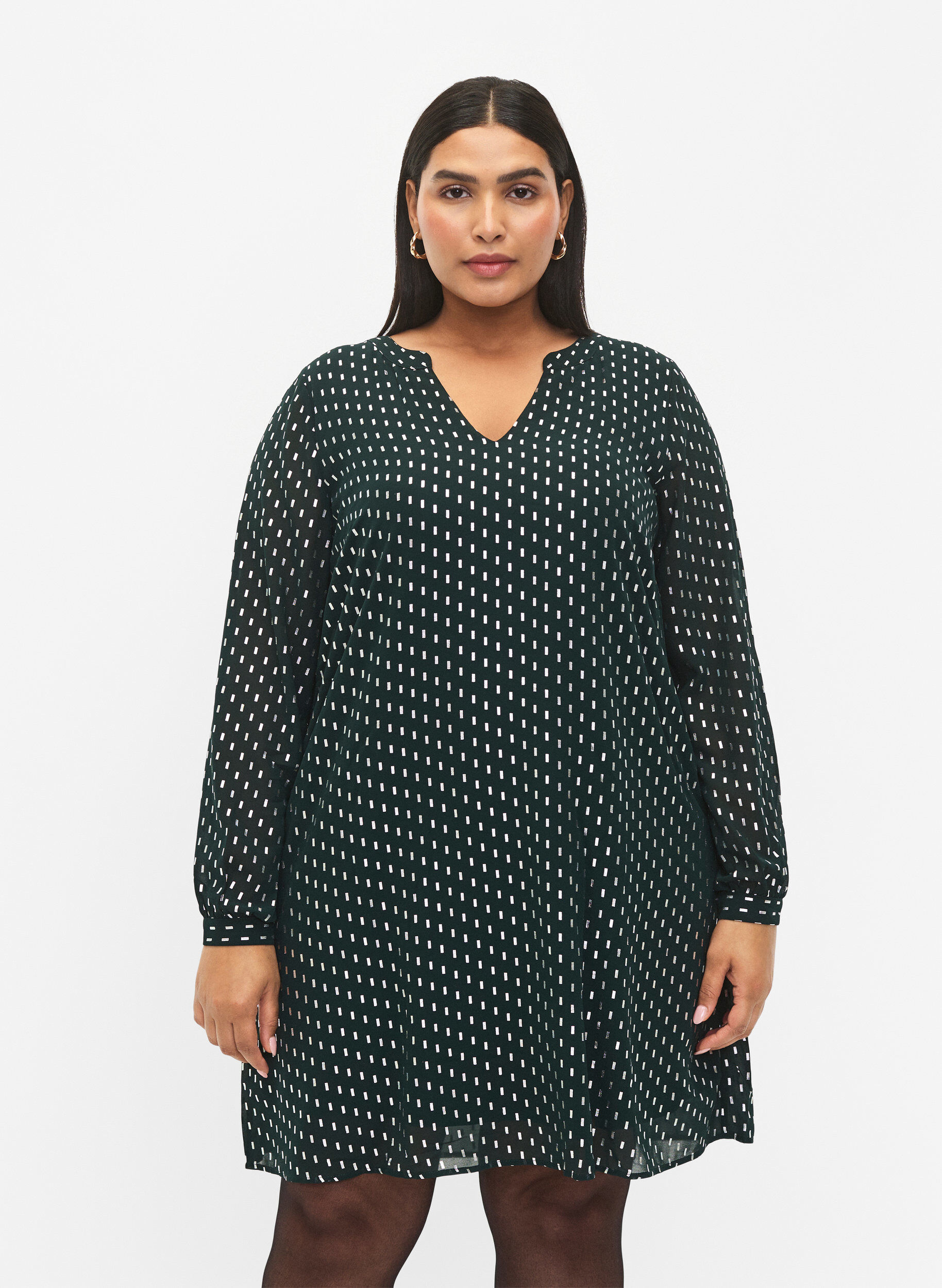 Zizzi Lang&aelig;rmet kjole med folie print, Scarab w. Silver, Model image number 0