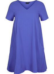 Kortærmet kjole i bomuld, Dazzling Blue