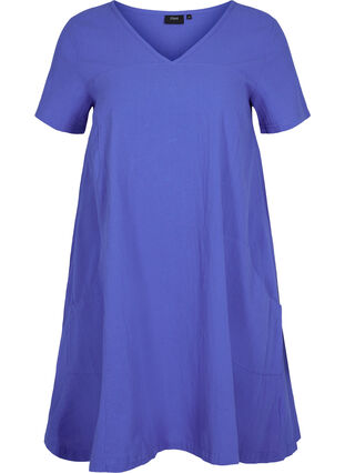 Kortærmet kjole i bomuld, Dazzling Blue, Packshot image number 0