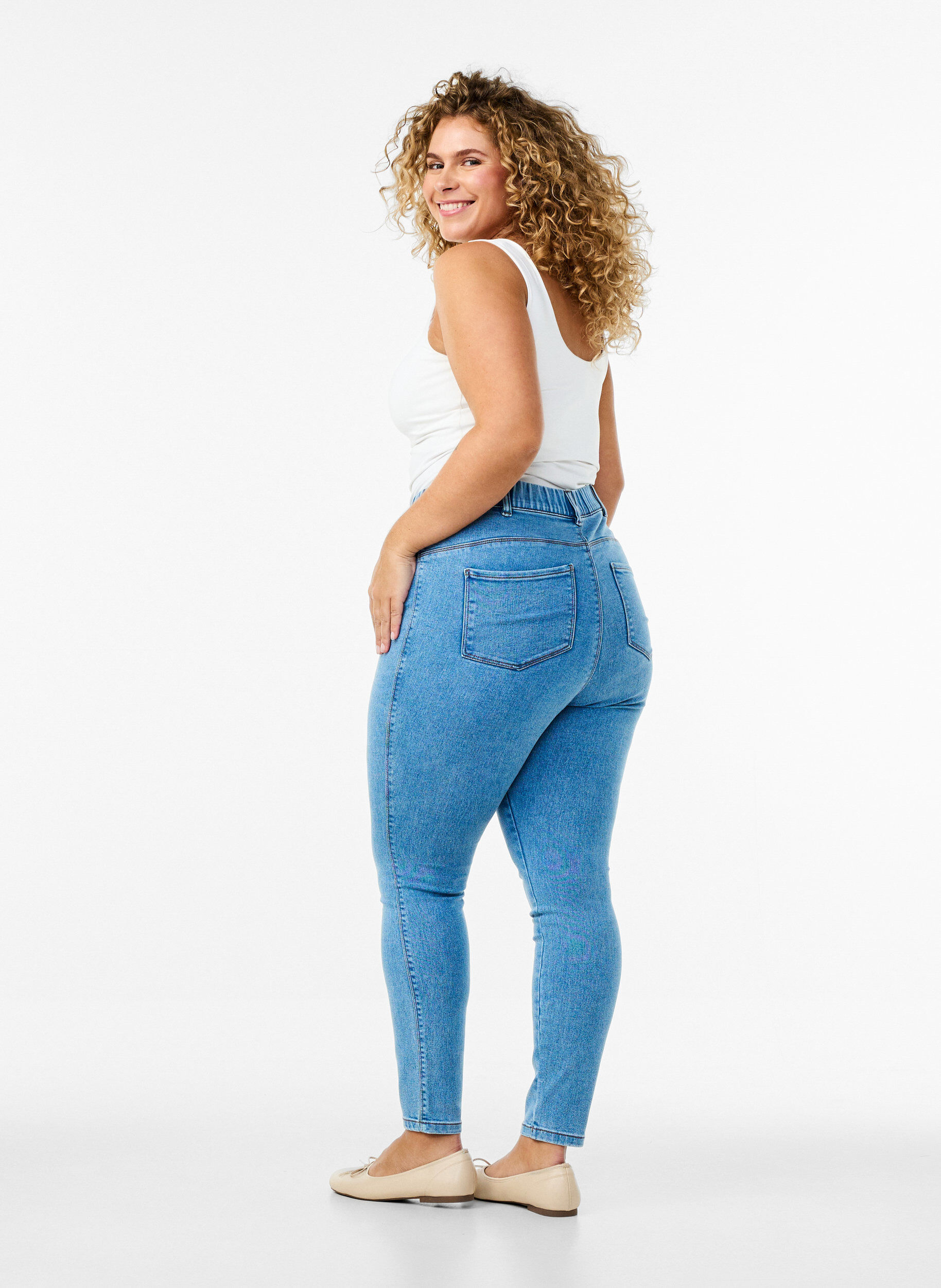 Zizzi Jeggings med h&oslash;j talje, Bl&aring;, Model image number 1