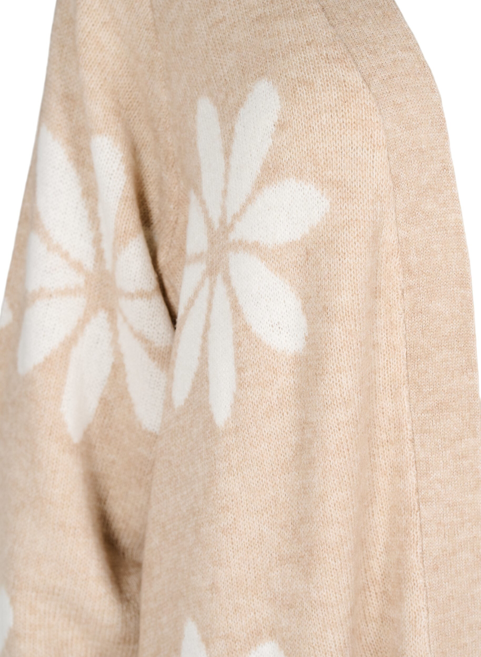 Zizzi Lang strik cardigan med blomster, Simply Taupe Comb, Packshot image number 2