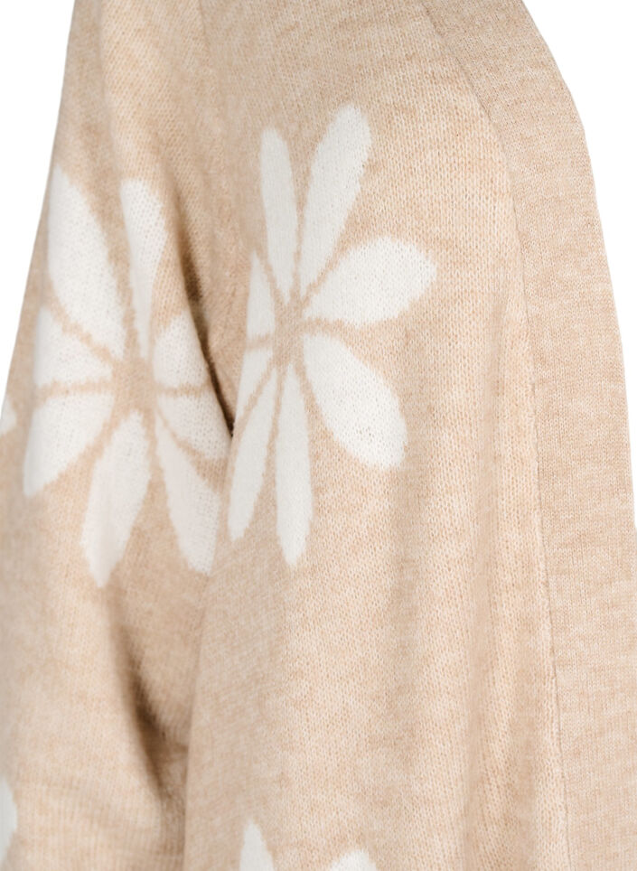 Lang strik cardigan med blomster, Simply Taupe Comb, Packshot image number 2
