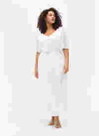 Maxikjole med draperinger og korte ærmer, Bright White, Model