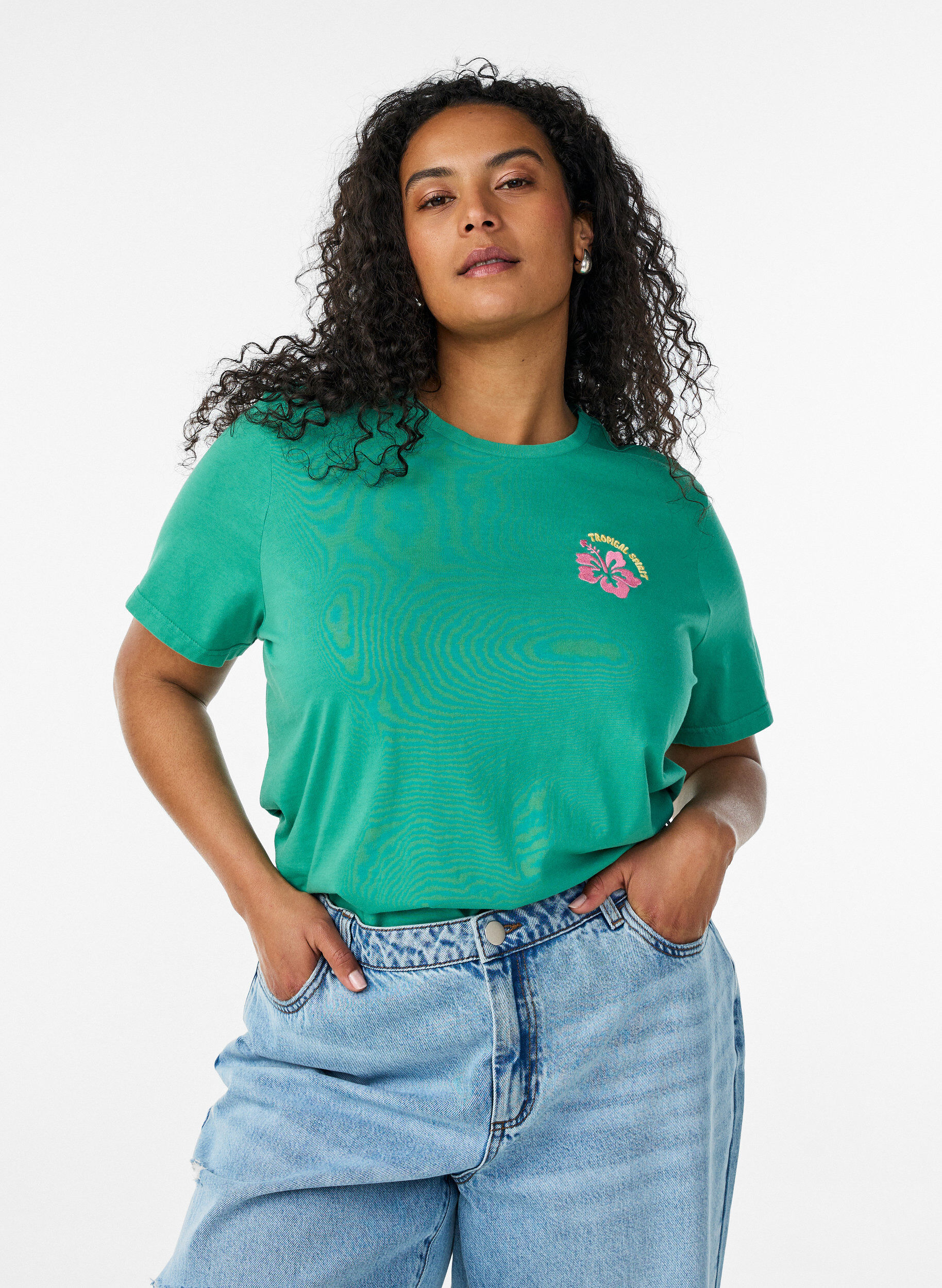 T-shirt i &oslash;kologisk bomuld med rygprint, Gr&oslash;n, Model