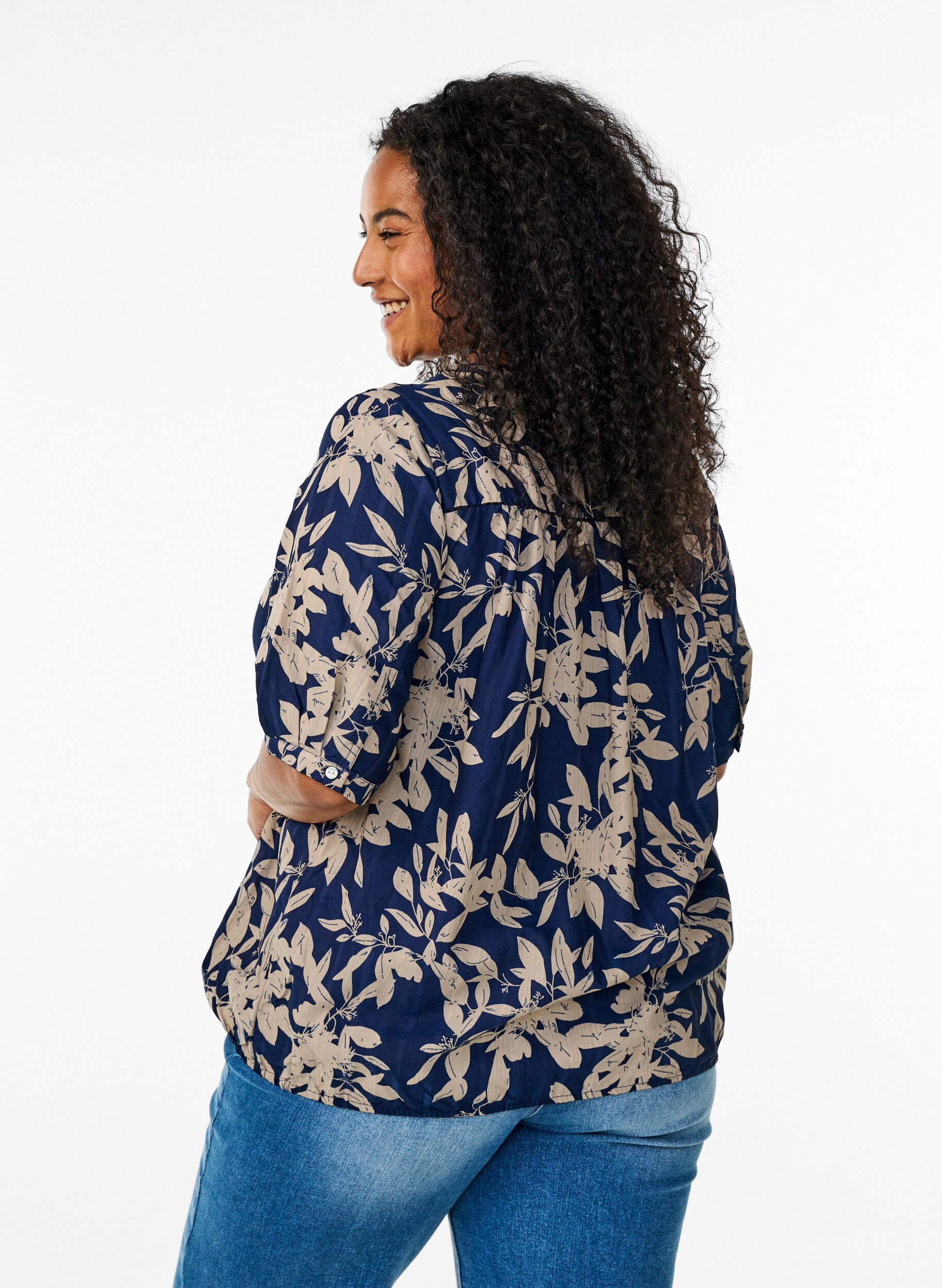 Zizzi Bluse med print og 1/2 &aelig;rmer, Bl&aring;, Model image number 2