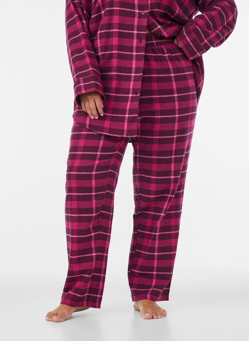 Pyjamasbukser i bomuld med tern, R&oslash;d, Model image number 2