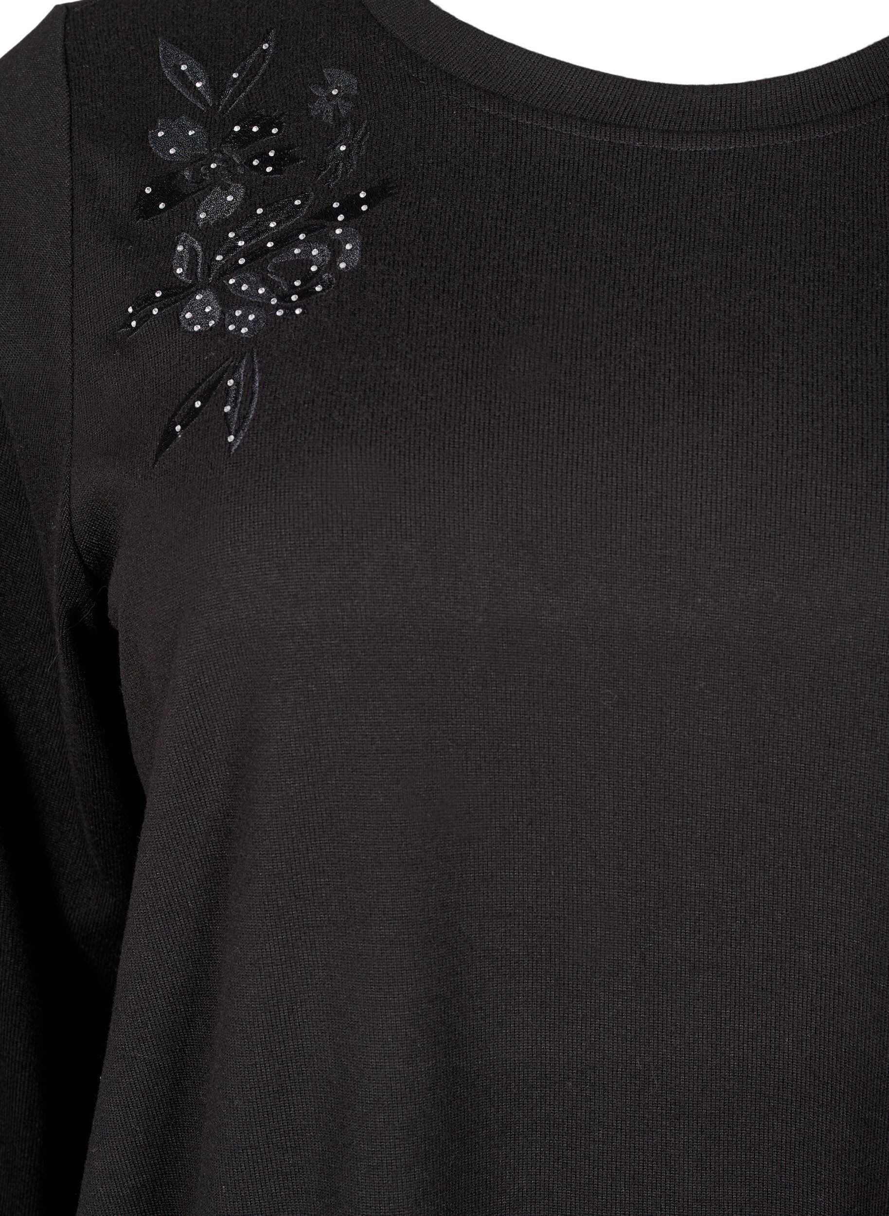 Zizzi Bluse med brodering og rhinesten, Black, Packshot image number 2