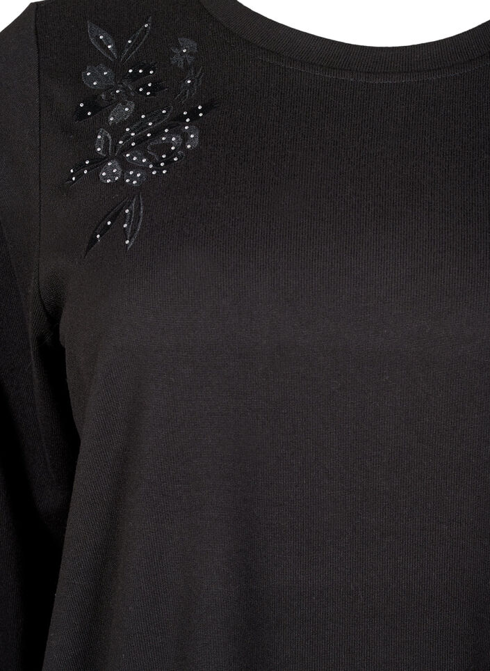Bluse med brodering og rhinesten, Black, Packshot image number 2