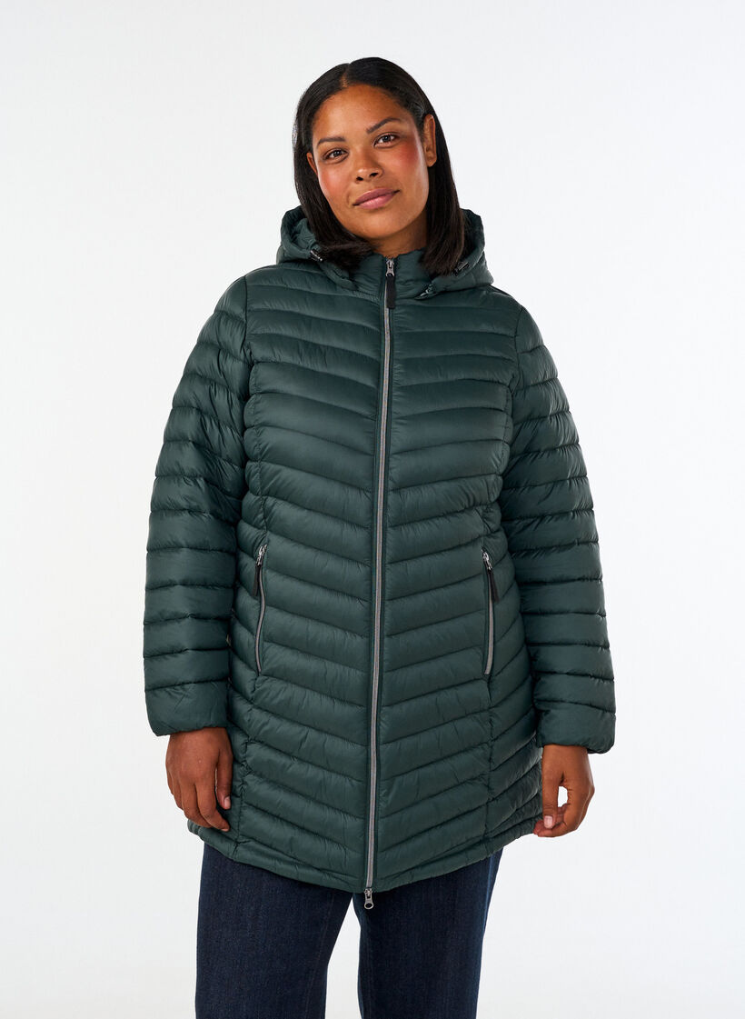 Letv&aelig;gts jakke med lommer og aftagelig h&aelig;tte, Gr&oslash;n, Model image number 0