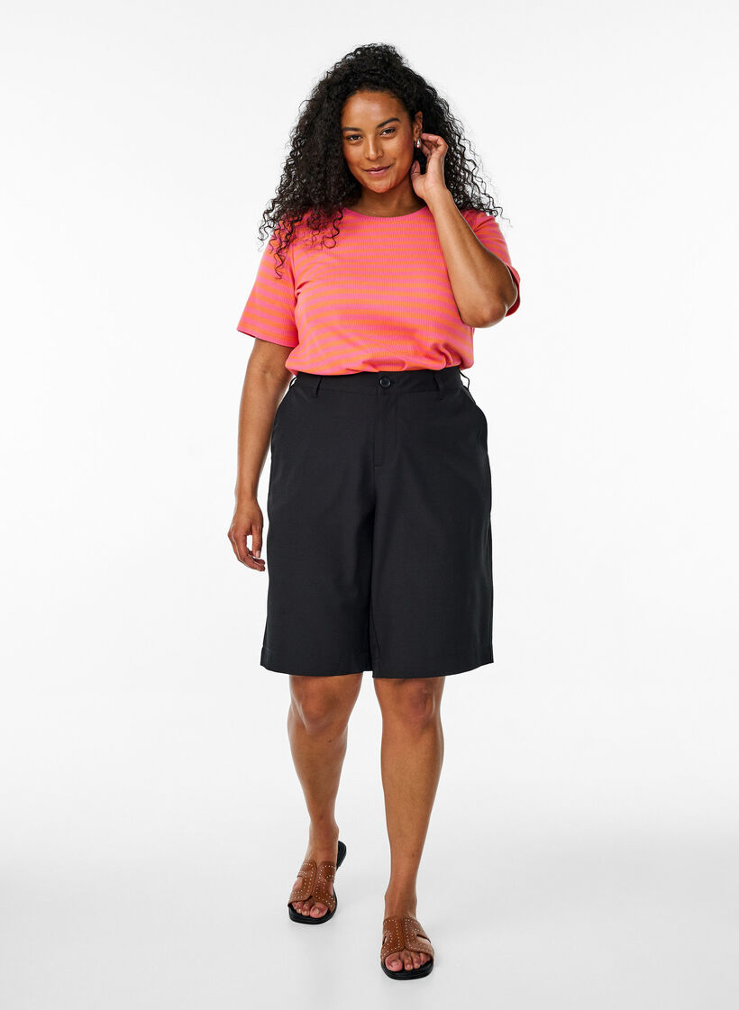 Stribet t-shirt med ribstruktur, Orange, Model image number 1