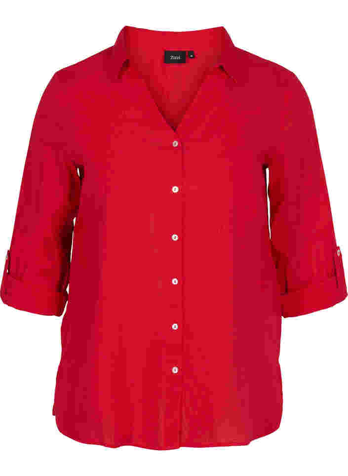 Skjortebluse med knaplukning, Chinese Red, Packshot image number 0