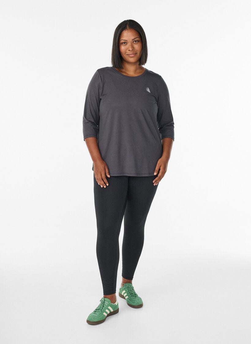 Tr&aelig;ningsbluse med 3/4 &aelig;rmer, Gr&aring;, Model image number 1