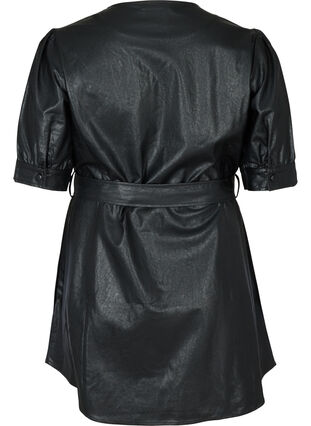 Imiteret læder tunika med bindebånd, Black, Packshot image number 1