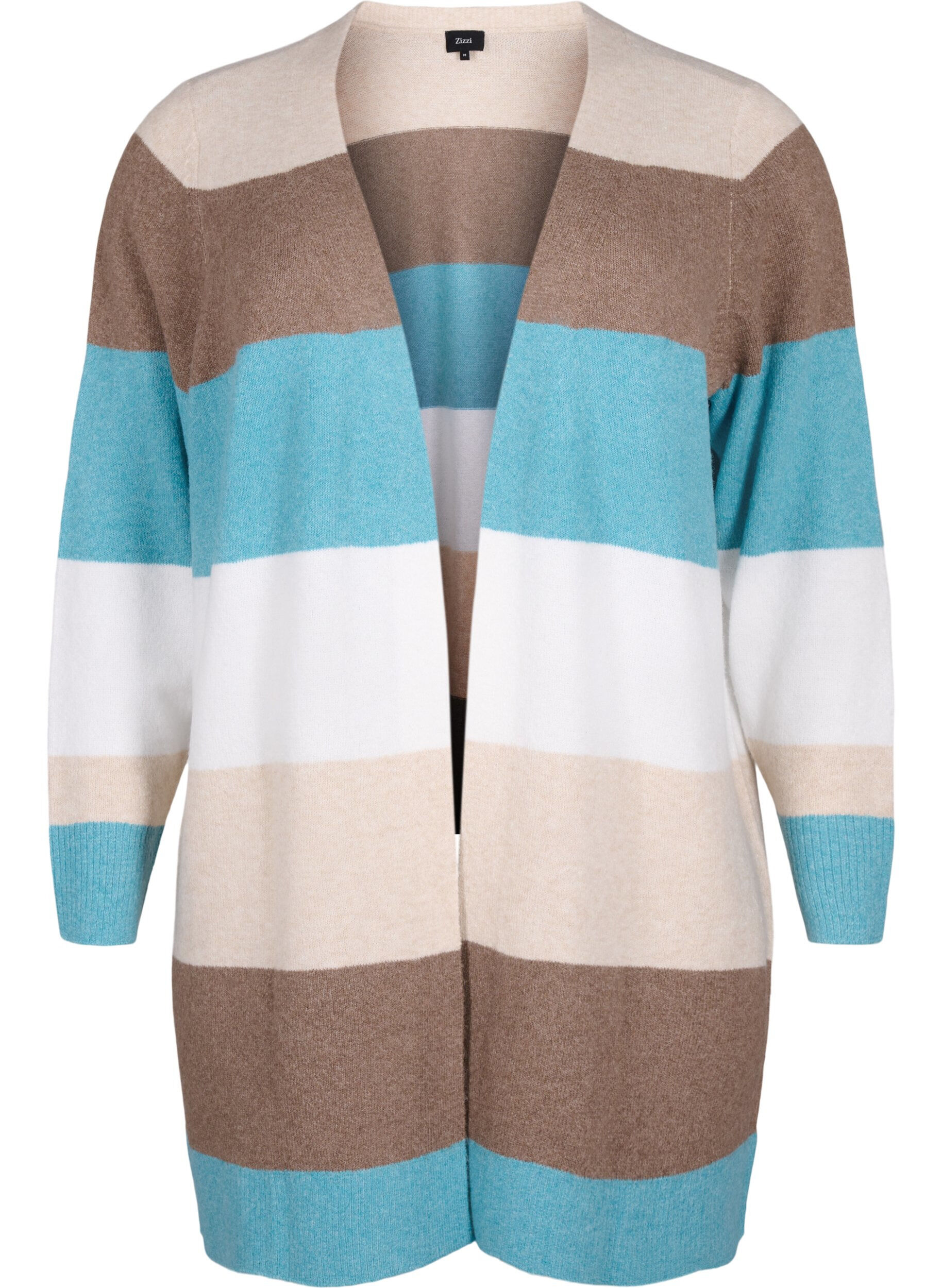 Zizzi Lang &aring;benst&aring;ende cardigan, Reef Waters Mel Comb, Packshot image number 0