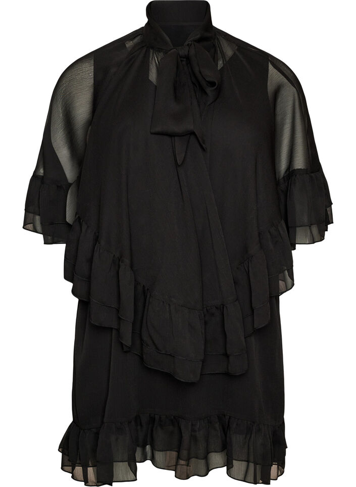 &AElig;rmel&oslash;s kjole med chiffon-kappe, Sort, Packshot image number 0