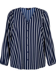 Skjortebluse med v-hals og print, Maritime Blue Stripe