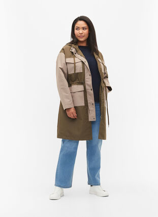 Kontrastfarvet jakke med lommer, Dark Olive Comb., Model image number 3