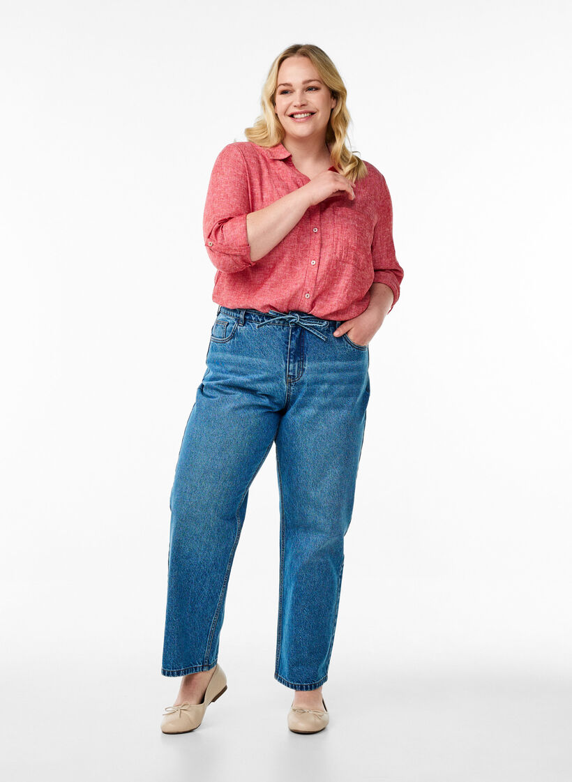 Skjorte i h&oslash;r og viskose med 3/4-&aelig;rmer, R&oslash;d, Model image number 1