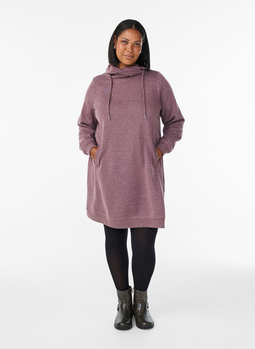 Kort sweatkjole med h&oslash;j krave og lommer, R&oslash;d, Model image number 1